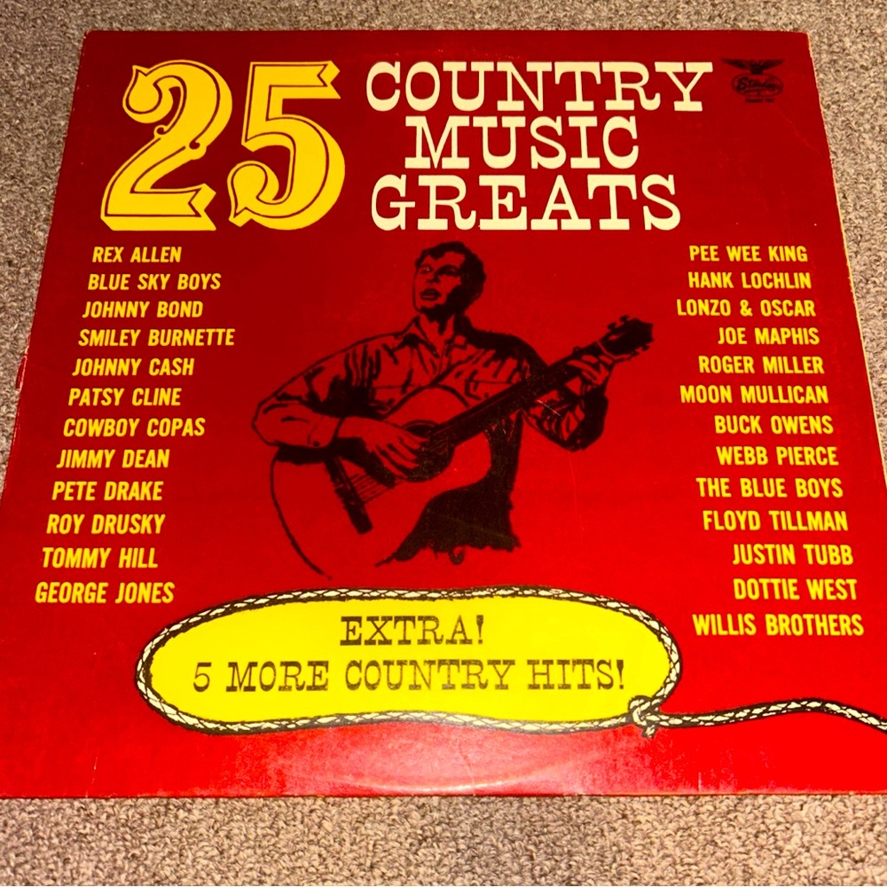 **6/$20** 25 Country Music Greats 33 1/2 R.P.M. Vinyl LP Starday Records